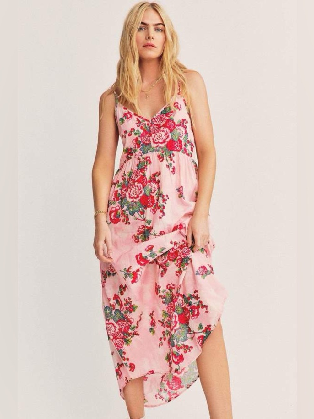 LoveShackFancy Faraday Cotton Maxi Slip Dress in Pink Desert Floral Size Large